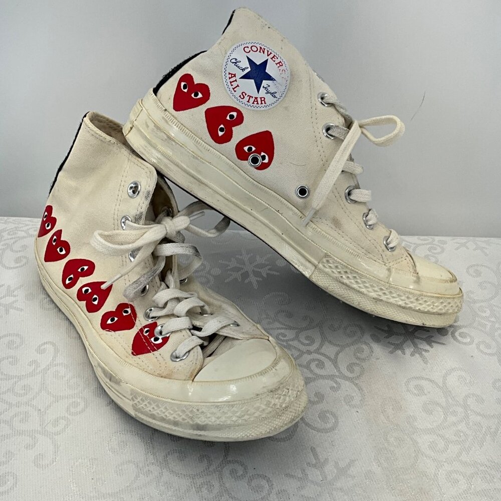 Comme Des Garçons Converse Chuck Taylor High Top‎ Sneakers 7.5W/5.5M White & Red